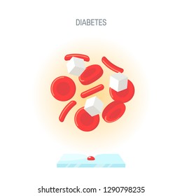 Diabetes Concept. Glucose Between Blood Cells. Vector Illustration In Flat Style