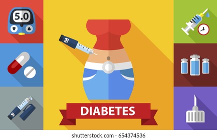 Diabetes concept. Insulin injection. Vector illustration