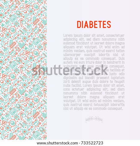 Diabetes concept with thin line icons of symptoms and prevention care. Vector illustration for background of medical survey or report, for banner, web page, print media. 
