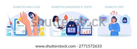 Diabetes. Doctors testing blood for glucose, using glucometer for hypoglycemia or hyperglycemia diagnosis. Laboratory equipment, syringe. Physician measuring sugar level. World diabetic awareness day