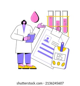 Diabetes Exam Results Abstract Concept Vector Illustration. Blood Sugar Level Test, Lab Tube, Health Checkup, Laboratory Result, Glucose Monitor, Chronic Disease Treatment Abstract Metaphor.