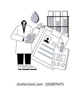 Diabetes Exam Results Abstract Concept Vector Illustration. Blood Sugar Level Test, Lab Tube, Health Checkup, Laboratory Result, Glucose Monitor, Chronic Disease Treatment Abstract Metaphor.