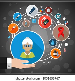 Diabetes flat icon concept. Vector illustration. Element template for design.