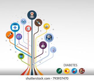 Diabetes flat icon concept. Vector illustration. Element template for design.