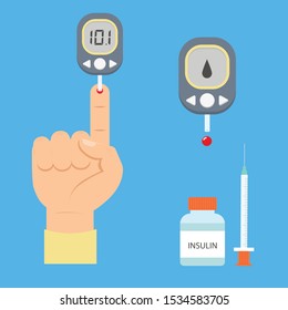 Diabetes flat icon set, glucometer for diabetes test, insulin syringe