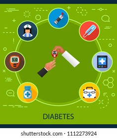 Diabetes flat icons concept. Vector illustration. Element template for design.