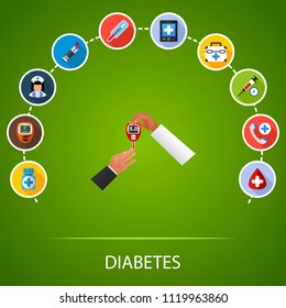 Diabetes flat icons concept. Vector illustration. Element template for design.