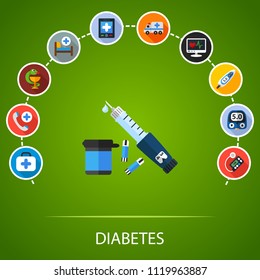Diabetes flat icons concept. Vector illustration. Element template for design.