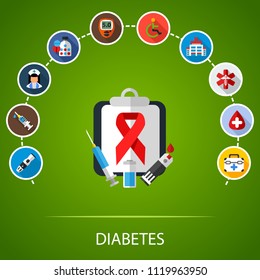 Diabetes flat icons concept. Vector illustration. Element template for design.