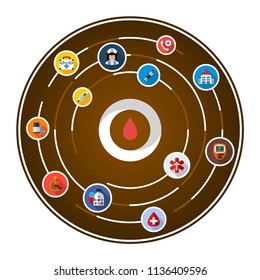 Diabetes flat icons concept. Vector illustration. Element template for design.