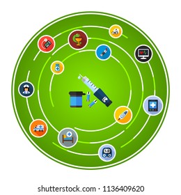 Diabetes flat icons concept. Vector illustration. Element template for design.