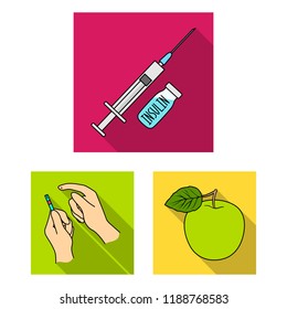 Diabetes flat icons in set collection for design. Treatment of diabetes vector symbol stock web illustration.