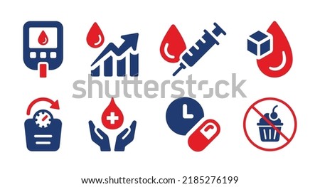 Diabetes icon vector set. Blood sugar level of diabetic people that need insulin. Glucose monitor symbol illustration.