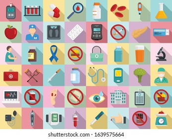 Diabetes icons set. Flat set of diabetes vector icons for web design