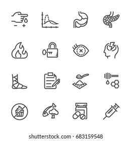 Diabetes Icons Set, Vector Line Icons