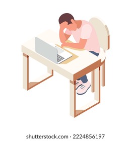 Diabetes isometric composition with isolated human character of suffering person vector illustration