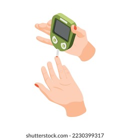 Composición isométrica de la diabetes del dispositivo de prueba de azúcar aislado en ilustración vectorial de fondo en blanco
