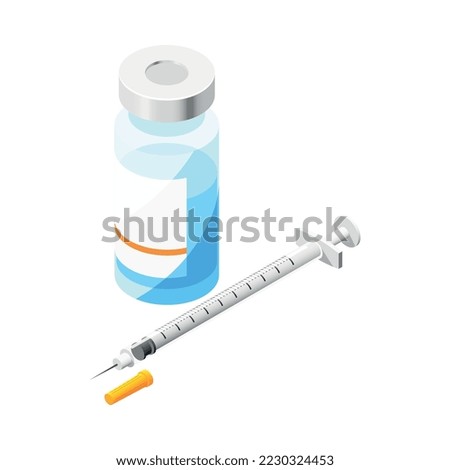 Diabetes isometric composition of isolated vial and syringe on blank background vector illustration
