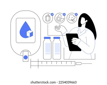 Diabetes medications abstract concept vector illustration. Diabetes mellitus therapy, disease treatment, insulin injection, syringe needle, medical capsule, diabetic diet abstract metaphor.