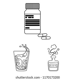 Diabetes outline icons in set collection for design. Treatment of diabetes vector symbol stock web illustration.