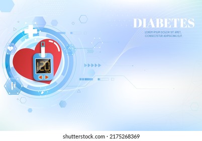 Diabetes Patient Treatment Concept. Blood Glucose Testing Meter. Diabetes Type 2 And Insulin Production. Suitable For Wallpaper, Banner, Background, Card, Book, And Landing Page.Vector Illustration