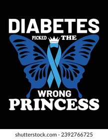 Diabetes Picked The Wrong Princess Support Squad Diabetes Awareness Month Blue Love Ribbon shirt print template