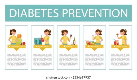 Diabetes Prevention Banner Design with Woman Character Vector Template