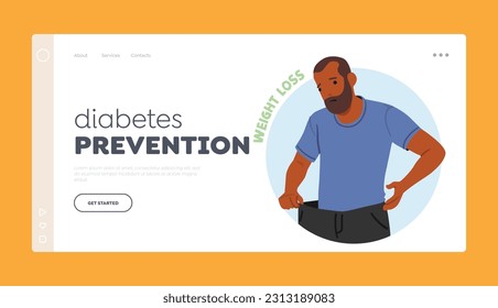 Plantilla de la página de inicio de Prevención de la diabetes. Pérdida De Peso Inexplicable, Síntoma De La Diabetes, Causada Por La Incapacidad Del Cuerpo Para Utilizar Adecuadamente La Glucosa Para La Energía. Ilustración de vectores de personas de caricatura