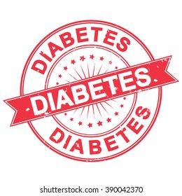 Diabetes red round grunge label, also for print