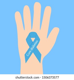 Diabetes ribbon in a hand  support awarness association vector illustration