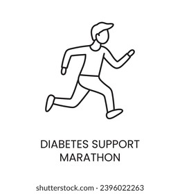 Diabetes support marathon, running man line icon vector for diabetes education materials