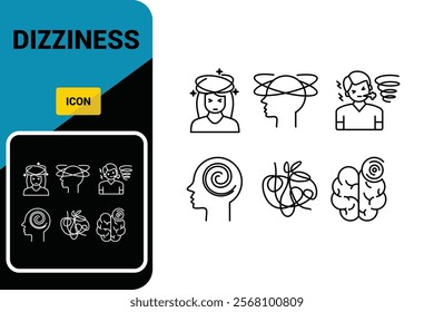 Diabetes symptom dizziness line vector icon set