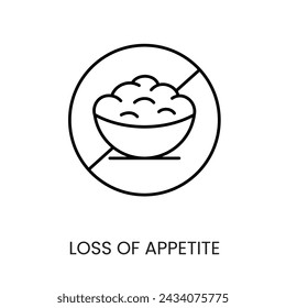 Diabetes symptom loss of appetite, refusal to eat vector line icon with editable stroke