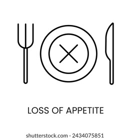 Diabetes symptom loss of appetite, refusal to eat vector line icon with editable stroke