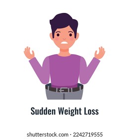 Diabetes symptom with man suffering from sudden weight loss flat vector illustration