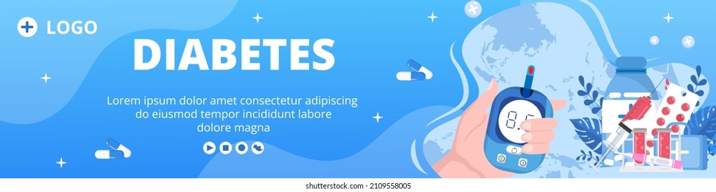 Plantilla de banner de prueba de diabetes Ilustración de diseño plano editable de fondo cuadrado adecuado para medios sociales de atención de la salud o tarjeta de saludo