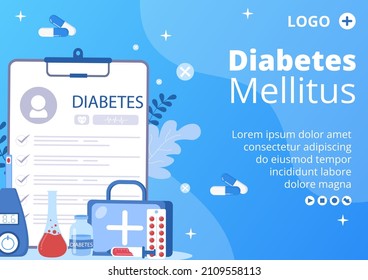 Plantilla de folleto de pruebas de diabetes Ilustración de diseño plano editable de fondo cuadrado adecuado para medios sociales de atención de la salud o tarjeta de saludo