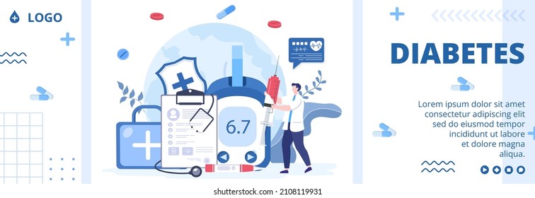 Plantilla de cobertura de pruebas de diabetes Ilustración de diseño plano editable de fondo cuadrado adecuado para medios sociales de asistencia sanitaria o tarjeta de felicitación