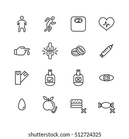 Diabetes Thin Line Icon Set. Vector.