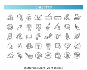 Diabetes thin line icons set. Vector symbols