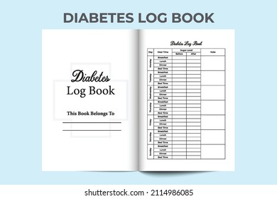 Diabetes tracker notebook interior. Weekly diabetes tracker logbook. Medical tracker journal. Logbook interior. Medical notebook and diabetes checker.