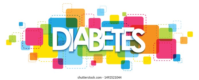 DIABETES vector typography banner on background of colorful squares