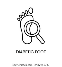 Diabetic foot, diabetes symptom line vector icon with editable stroke