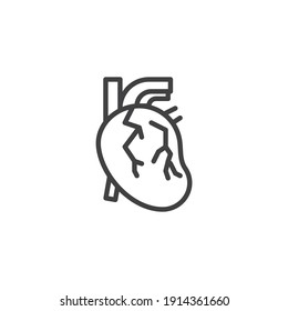 Diabetic Heart Line Icon. Linear Style Sign For Mobile Concept And Web Design. Human Heart Organ Outline Vector Icon. Symbol, Logo Illustration. Vector Graphics