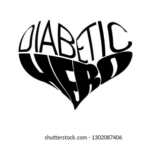 Diabetic Hero- text manipulated in the shape of a heart.