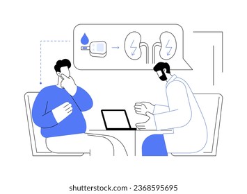 Diabetic kidney disorder abstract concept vector illustration. Doctor explains how the kidneys work during meeting with patient, relationship with diabetic problems abstract metaphor.