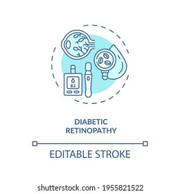Diabetic retinopathy concept icon. Adults eyes diseases. Damage occurs to eyeball due to diabetes mellitus idea thin line illustration. Vector isolated outline RGB color drawing. Editable stroke