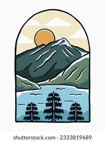 Diablo lake North Cascades National Park vector t shirt sticker badge illustration