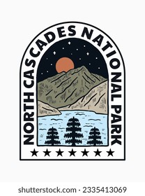 Diablo lake North Cascades National Park vector t shirt sticker badge illustration