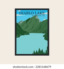 diablo lake poster vintage art design illustration